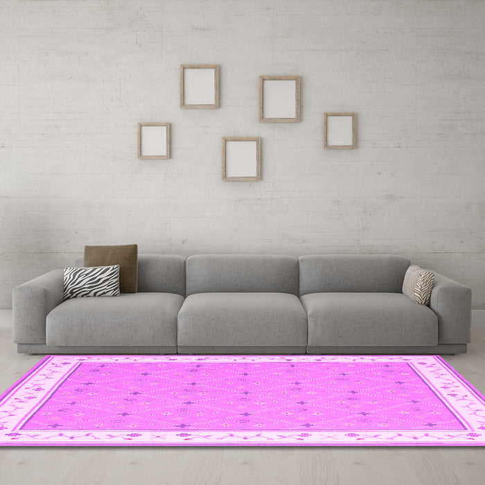 Machine Washable Abstract Pink Contemporary Rug in a Living Room, wshcon2436pnk