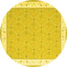 Round Abstract Yellow Contemporary Rug, con2436yw