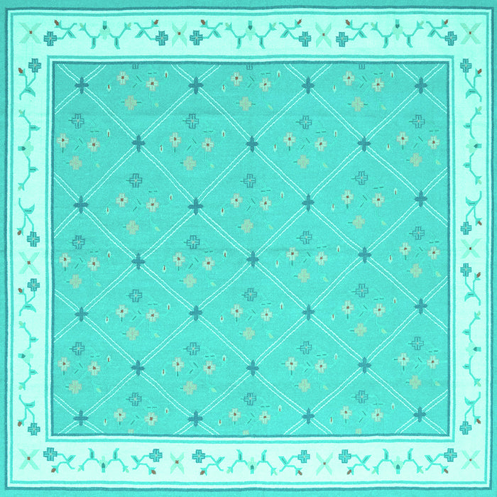 Square Abstract Turquoise Contemporary Rug, con2436turq
