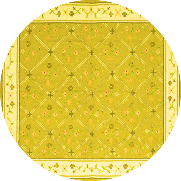 Round Machine Washable Abstract Yellow Contemporary Rug, wshcon2436yw