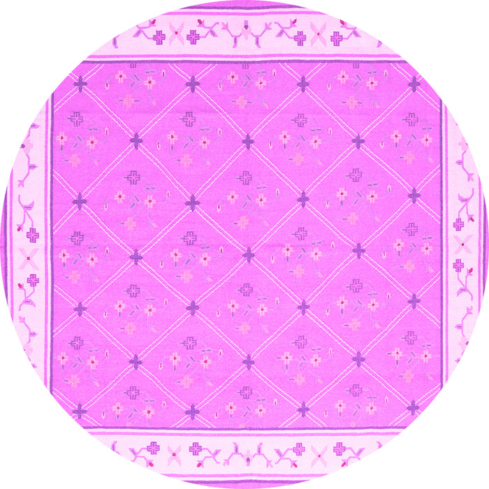 Round Machine Washable Abstract Pink Contemporary Rug, wshcon2436pnk