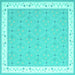 Square Machine Washable Abstract Turquoise Contemporary Area Rugs, wshcon2436turq