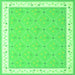 Round Machine Washable Abstract Green Contemporary Area Rugs, wshcon2436grn