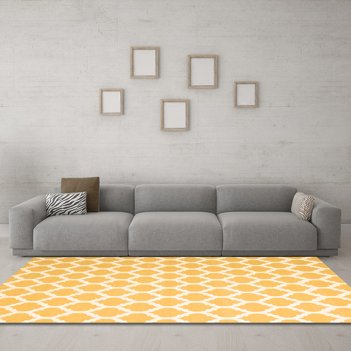 Machine Washable Trellis Orange Modern Area Rugs in a Living Room, wshcon2437org