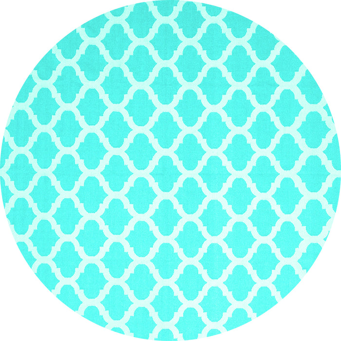 Round Machine Washable Trellis Turquoise Modern Area Rugs, wshcon2437turq