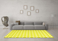 Machine Washable Trellis Yellow Modern Rug, wshcon2437yw