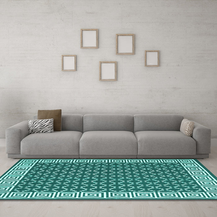 Machine Washable Abstract Turquoise Contemporary Area Rugs in a Living Room,, wshcon2438turq