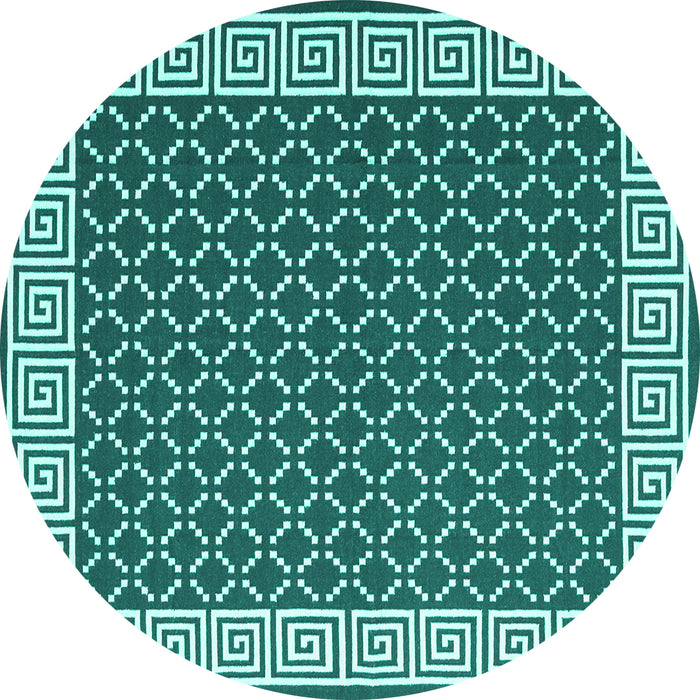 Round Abstract Turquoise Contemporary Rug, con2438turq