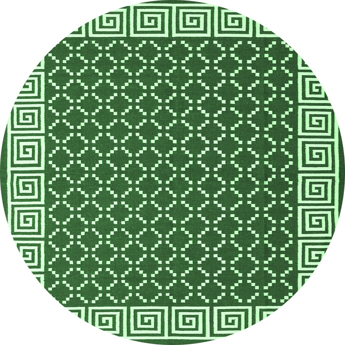 Round Machine Washable Abstract Emerald Green Contemporary Area Rugs, wshcon2438emgrn