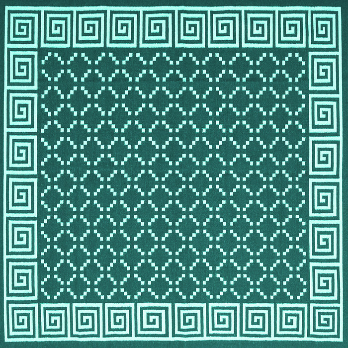Square Machine Washable Abstract Turquoise Contemporary Area Rugs, wshcon2438turq