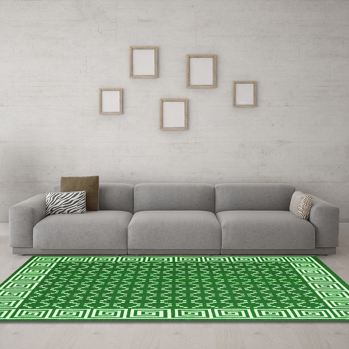 Machine Washable Abstract Green Contemporary Area Rugs in a Living Room,, wshcon2438grn