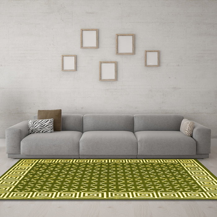 Machine Washable Abstract Yellow Contemporary Rug in a Living Room, wshcon2438yw