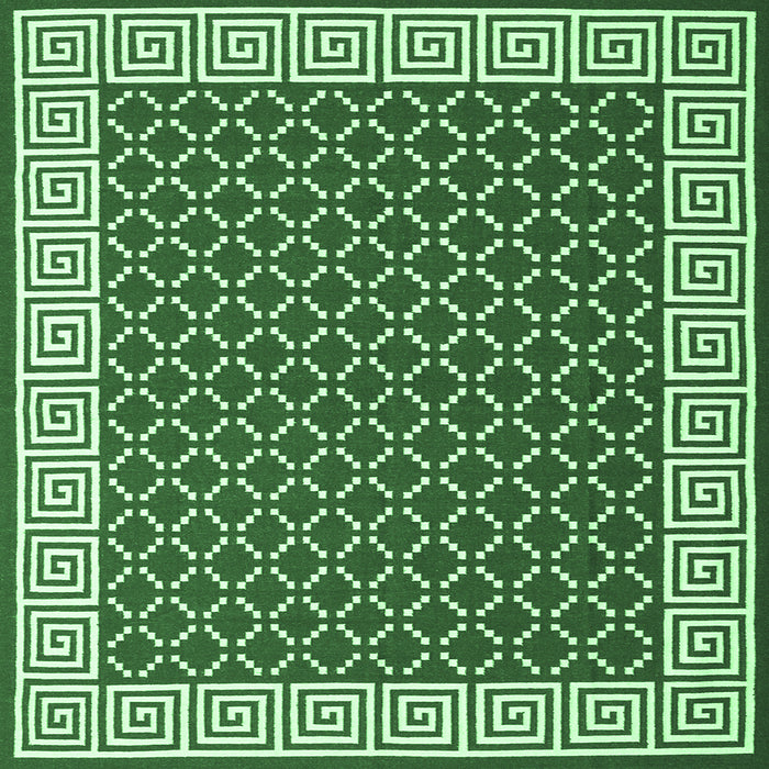 Square Machine Washable Abstract Emerald Green Contemporary Area Rugs, wshcon2438emgrn