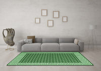 Machine Washable Abstract Emerald Green Contemporary Rug, wshcon2438emgrn