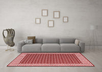 Machine Washable Abstract Red Contemporary Rug, wshcon2438red