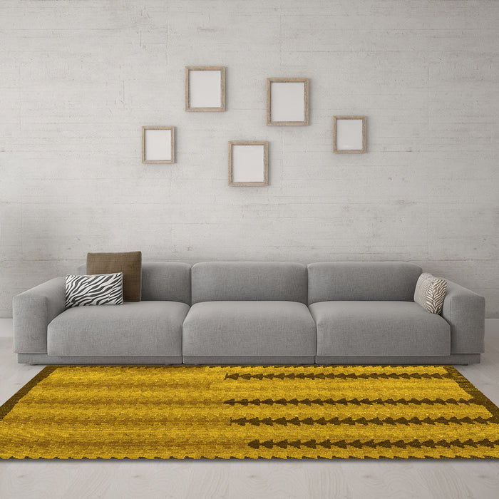 Machine Washable Southwestern Yellow Country Rug in a Living Room, wshcon2439yw