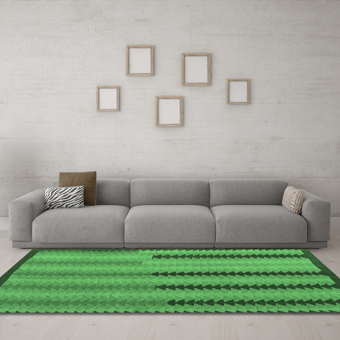 Machine Washable Southwestern Emerald Green Country Area Rugs in a Living Room,, wshcon2439emgrn