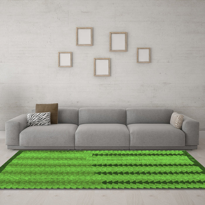 Machine Washable Southwestern Green Country Area Rugs in a Living Room,, wshcon2439grn