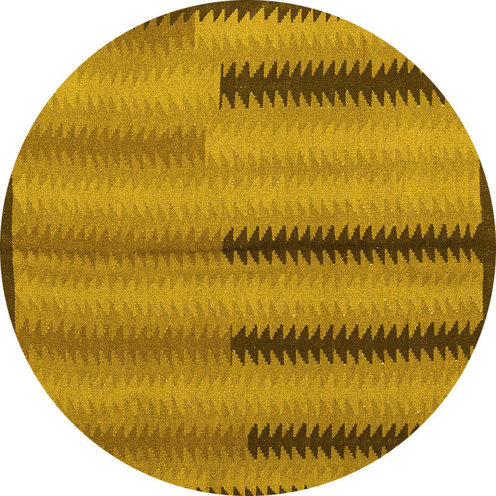 Round Machine Washable Southwestern Yellow Country Rug, wshcon2439yw