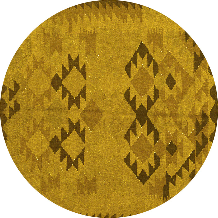 Round Machine Washable Southwestern Yellow Country Rug, wshcon2440yw