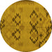 Round Machine Washable Southwestern Yellow Country Rug, wshcon2440yw