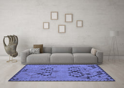 Machine Washable Southwestern Blue Country Rug in a Living Room, wshcon2440blu