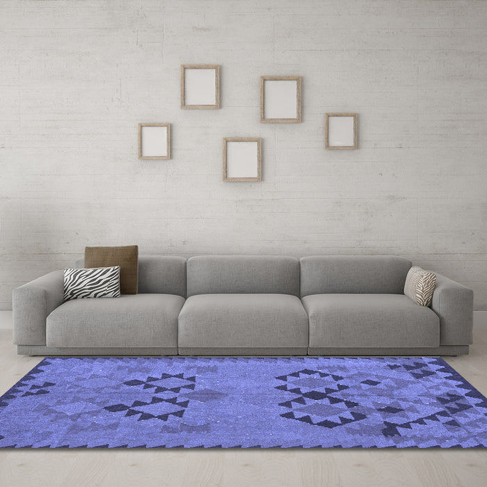Machine Washable Southwestern Blue Country Rug in a Living Room, wshcon2440blu