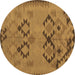 Round Machine Washable Southwestern Brown Country Rug, wshcon2440brn