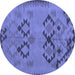 Round Machine Washable Southwestern Blue Country Rug, wshcon2440blu