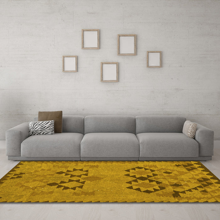 Machine Washable Southwestern Yellow Country Rug in a Living Room, wshcon2440yw