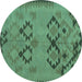 Round Machine Washable Southwestern Turquoise Country Area Rugs, wshcon2440turq