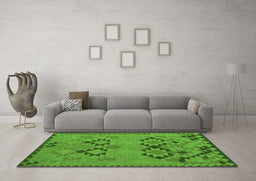 Machine Washable Southwestern Green Country Area Rugs in a Living Room,, wshcon2440grn
