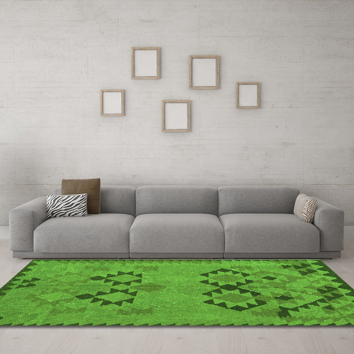 Machine Washable Southwestern Green Country Area Rugs in a Living Room,, wshcon2440grn