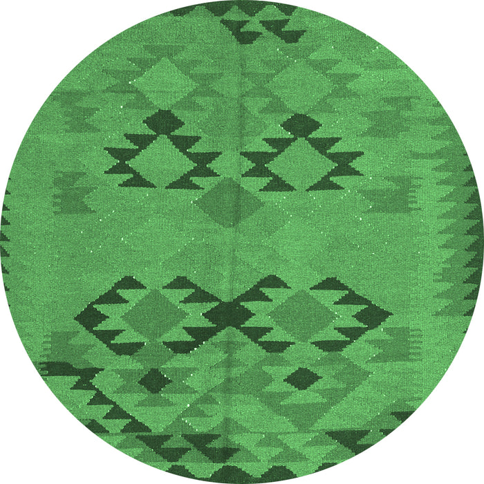 Round Machine Washable Southwestern Emerald Green Country Area Rugs, wshcon2440emgrn