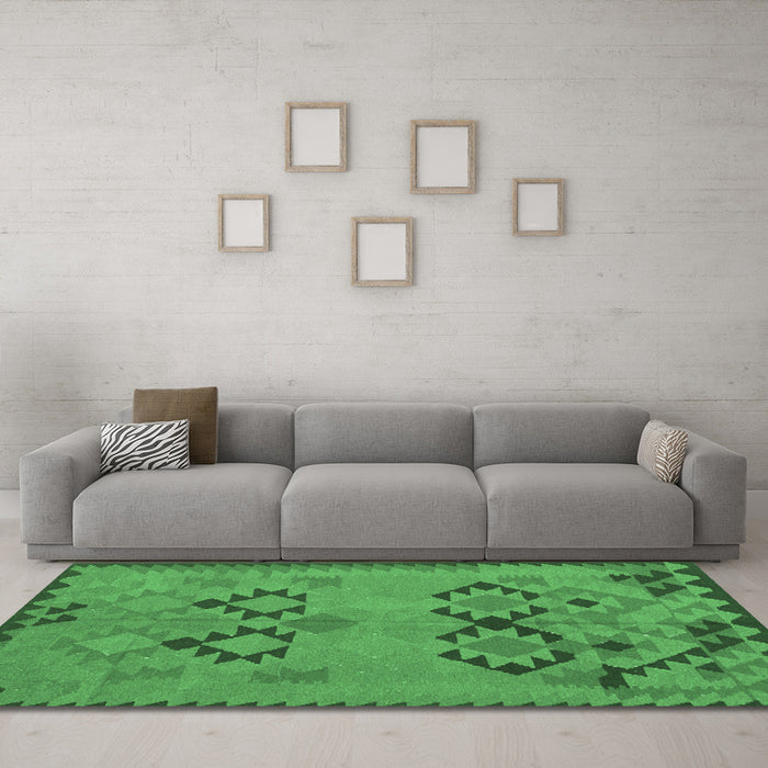 Machine Washable Southwestern Emerald Green Country Area Rugs in a Living Room,, wshcon2440emgrn