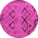 Round Machine Washable Southwestern Pink Country Rug, wshcon2440pnk