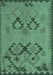 Machine Washable Southwestern Turquoise Country Area Rugs, wshcon2440turq