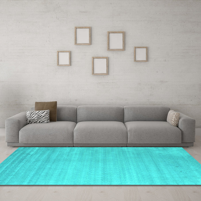 Machine Washable Abstract Turquoise Contemporary Area Rugs in a Living Room,, wshcon2441turq