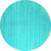 Round Machine Washable Abstract Turquoise Contemporary Area Rugs, wshcon2441turq