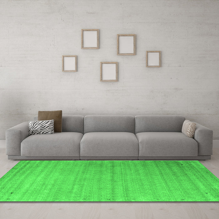 Machine Washable Abstract Green Contemporary Area Rugs in a Living Room,, wshcon2442grn