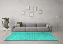Machine Washable Abstract Turquoise Contemporary Area Rugs in a Living Room,, wshcon2442turq