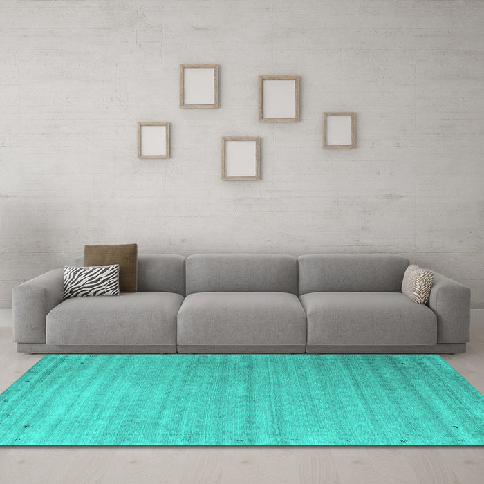 Machine Washable Abstract Turquoise Contemporary Area Rugs in a Living Room,, wshcon2442turq
