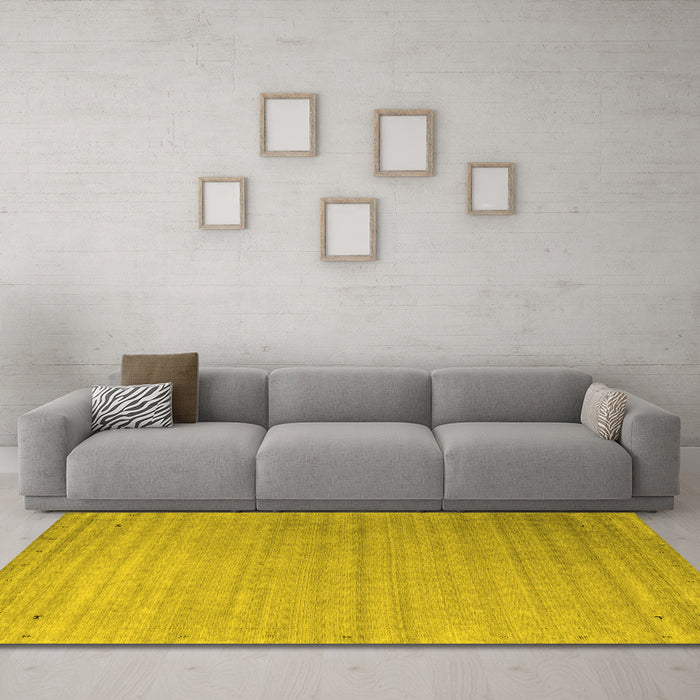 Machine Washable Abstract Yellow Contemporary Rug in a Living Room, wshcon2442yw
