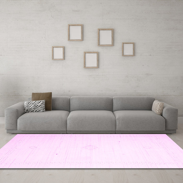 Machine Washable Solid Pink Modern Rug in a Living Room, wshcon2443pnk