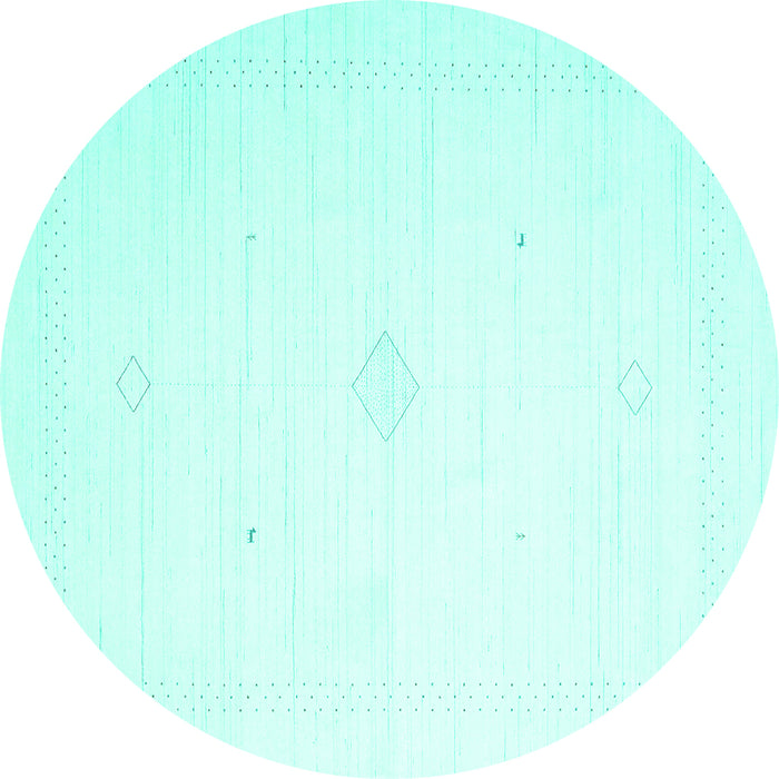 Round Machine Washable Solid Turquoise Modern Area Rugs, wshcon2443turq