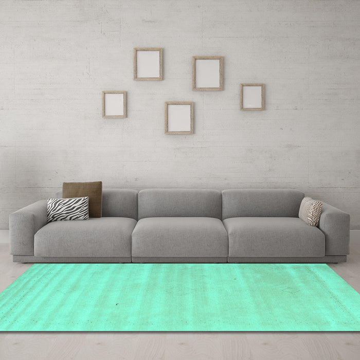 Machine Washable Solid Turquoise Modern Area Rugs in a Living Room,, wshcon2446turq