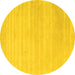 Round Machine Washable Solid Yellow Modern Rug, wshcon2446yw