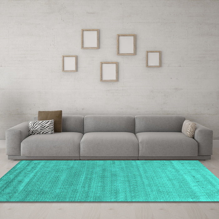 Machine Washable Abstract Turquoise Contemporary Area Rugs in a Living Room,, wshcon2447turq