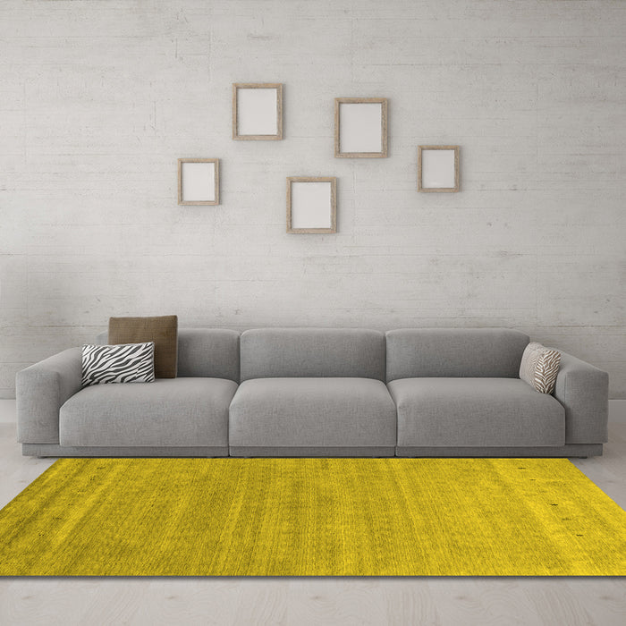 Machine Washable Abstract Yellow Contemporary Rug in a Living Room, wshcon2447yw