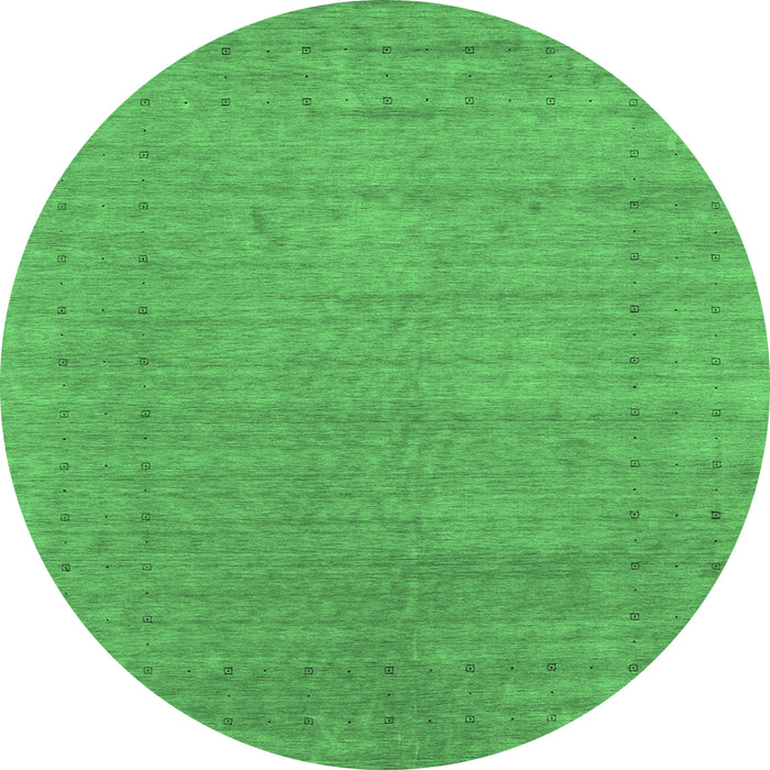 Round Machine Washable Abstract Emerald Green Contemporary Area Rugs, wshcon2449emgrn